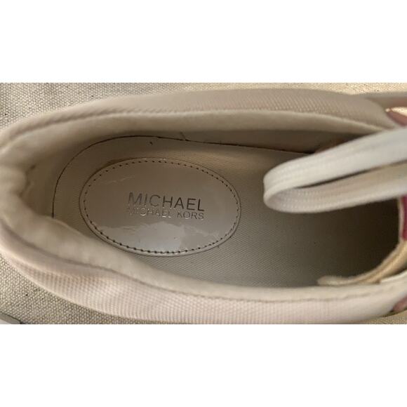 Michael Kors Womens Fashion Sneakers Size 9M MK Logo PVC Faux Leather Pink/Gold - Picture 7 of 10
